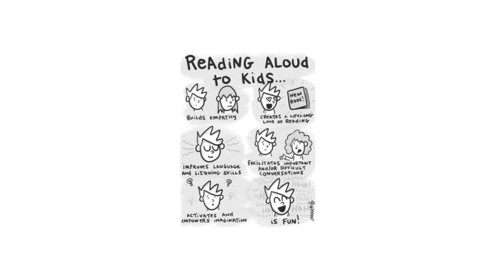 Reading aloud to kids builds empathy, created a lifelong love of reading, improves language and listening skills, facilitates important and/or difficult conversations, activates and empowers imagination, is fun!