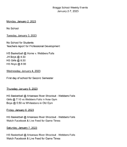 Weekly Events for Jan 2-7