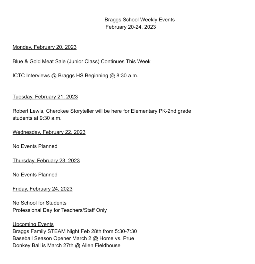 Weekly Events Feb 20-24