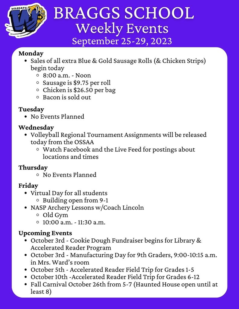 Weekly Events Sept 25-29